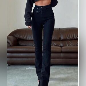 Piral Black Cross Belt Straight Split Leg Jeans Size XS Streetwear Neutral